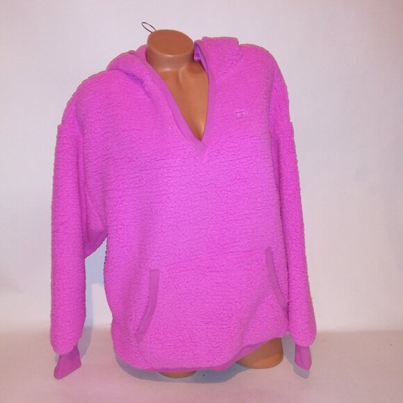Victoria Secret PINK Hoodie Sweater Sherpa Pink Solid Thick Cozy Pullover - Picture 1 of 10